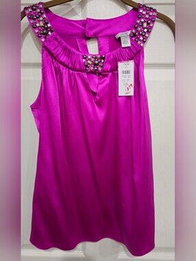 Cache Magenta Jeweled Satin Camisole